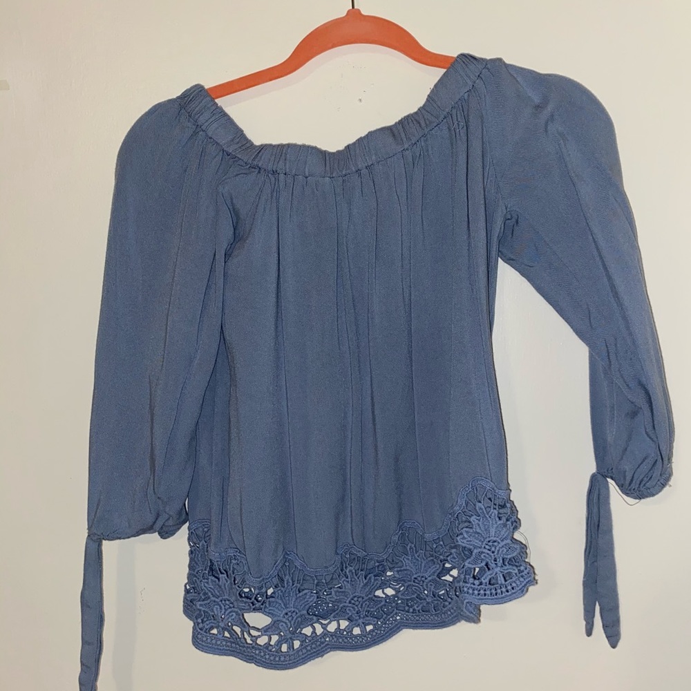Off the shoulder blue top